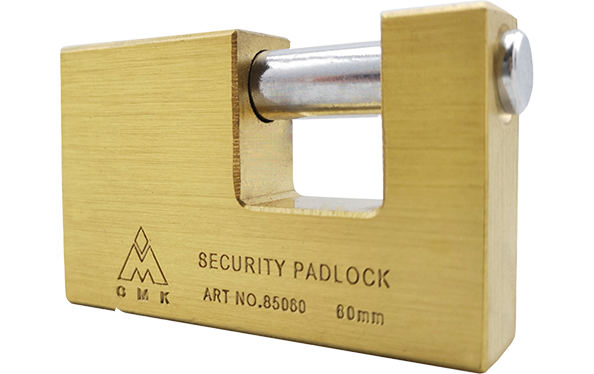 Brass rectangular padlock, hardened steel shackle
