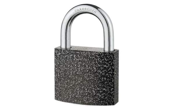 Plastic painted iron padlock, hardened steel shackle, black color